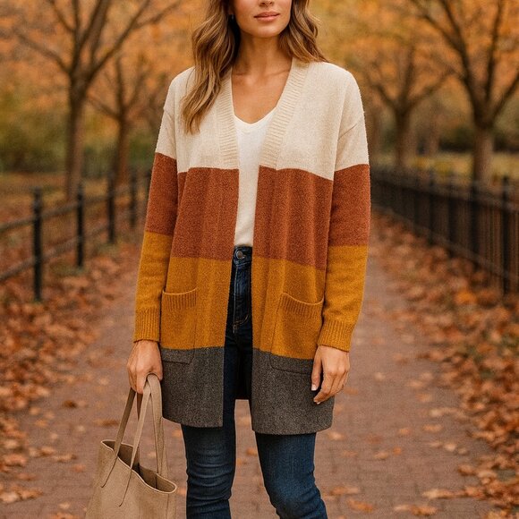 Madewell Colorblock Long Cardigan Sweater L Alpaca Wool Blend Cozy Chic - Picture 1 of 10